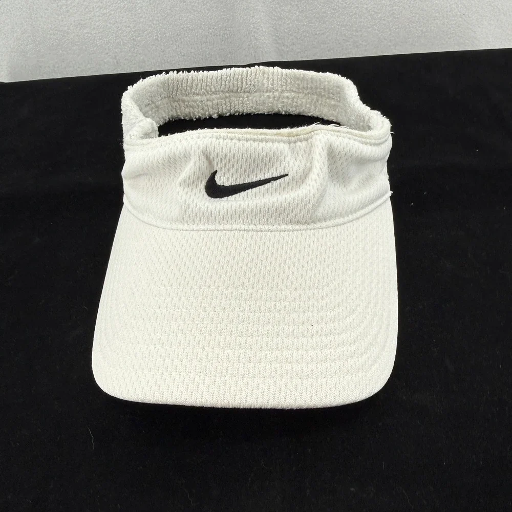 Y2K Nike Mesh Terry Cloth Visor Mens OS White Swoosh Logo Athletic Golf Tennis